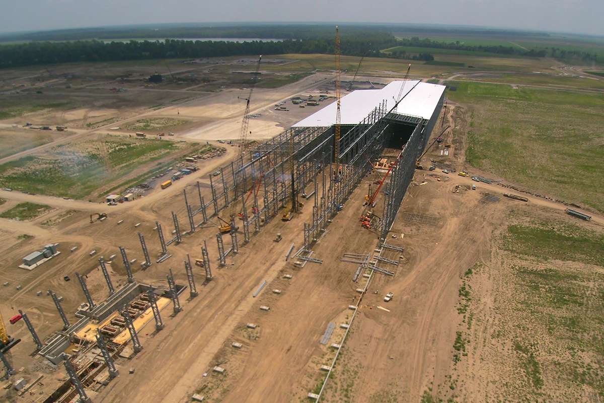 Structural steel beams on a jobsite